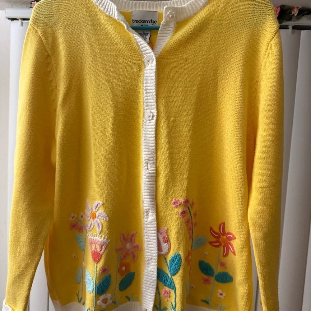VTG Breckenridge Sz Petite Large Cardigan Button Up Knit Embroidered Floral